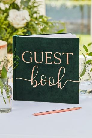 Green Velvet Bronze Foiled Wedding Guest Book